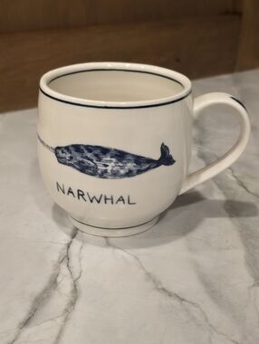 Anthropologie Molly Hatch Narwhal Mug, Cobalt Blue Ocean Life - Rare Cup